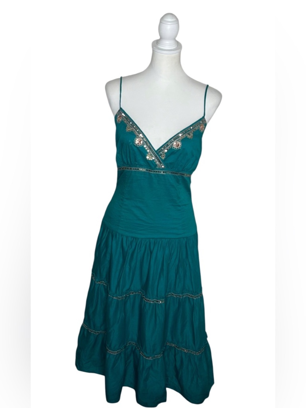Ruby Rox EUC Teal Embellished Spaghetti-Strap Midi Dress Sz 13 Whimsigoth Boho